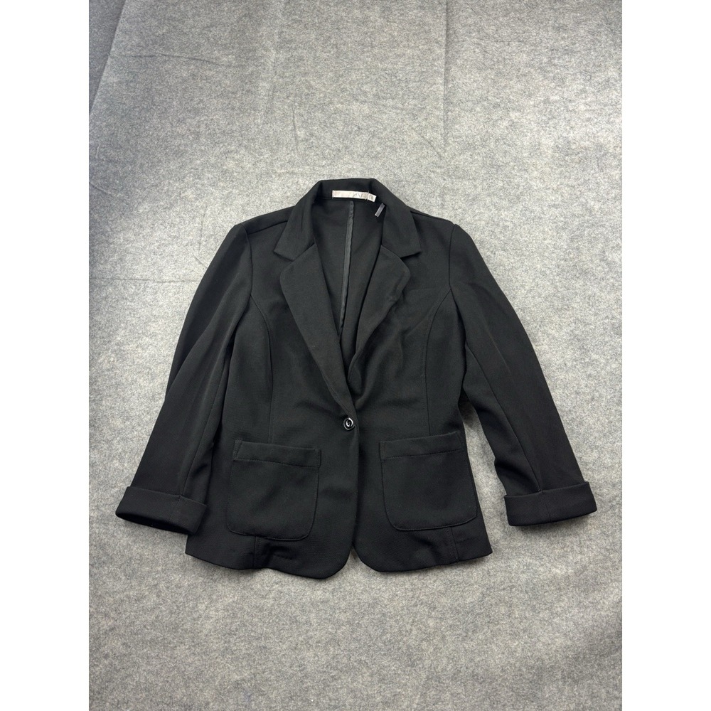 Women's S Textured Black Single Button Blazer Stretch Jacket Minimalist Classy